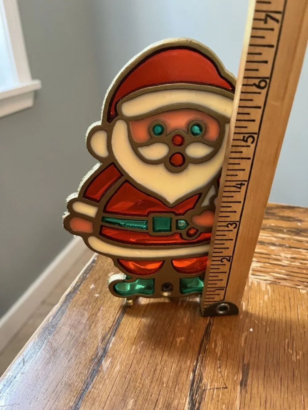Vintage Santa Stained Glass Candle Holder Stand 6” Christmas Decor